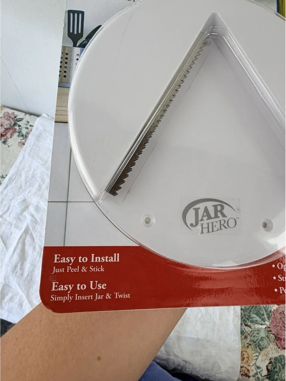 Jar Opener Hero Under Cabinet Jar Opener Peel & Stick White Plastic/Metal Easy